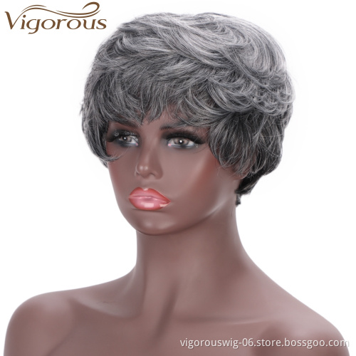 Vigorous Hot Bob Ombre Grey Short Pixie Cut Wig Synthetic Machine Made Wigs for African American Women Cosplay Daily Party  Use